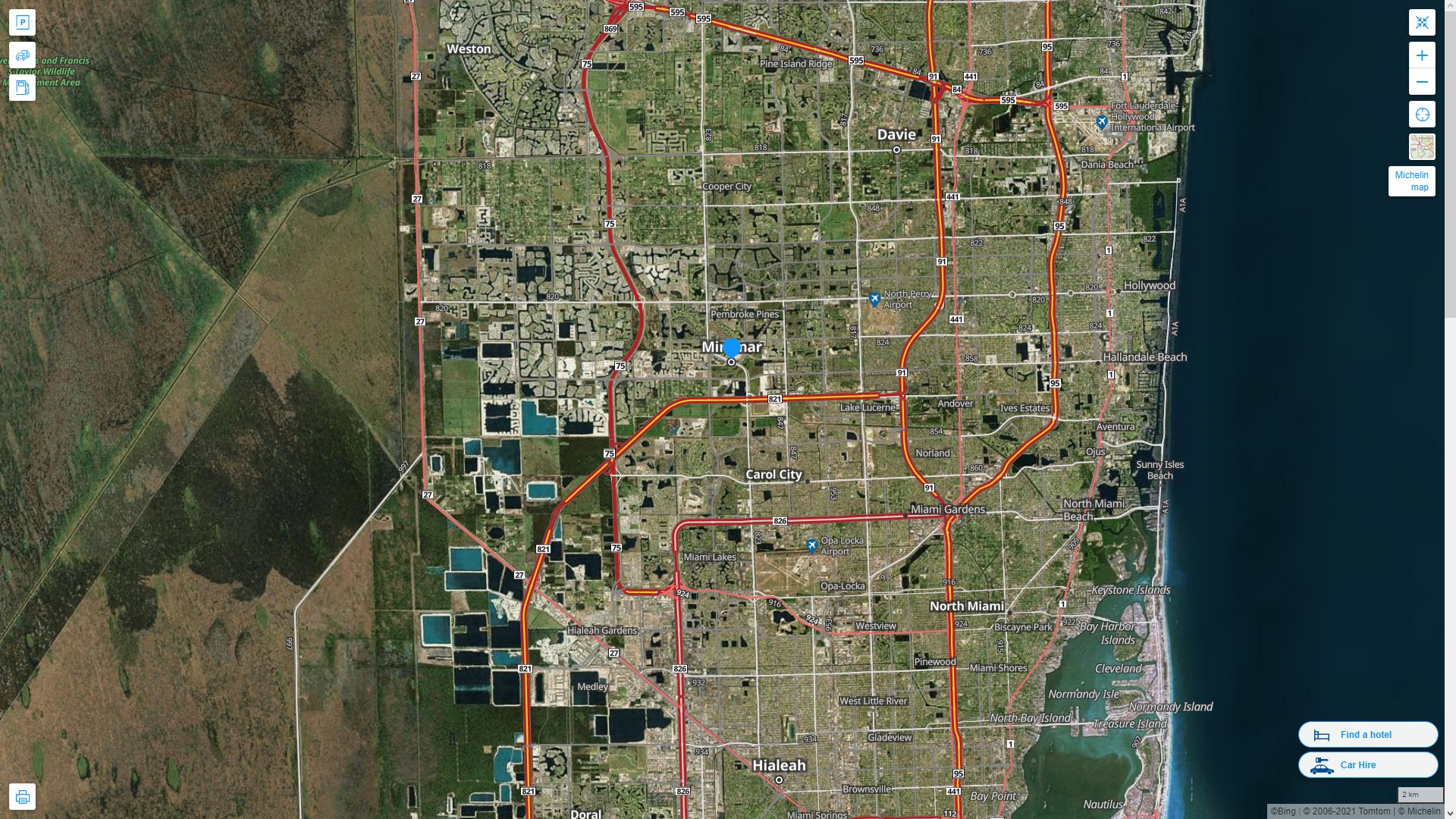 Miramar Florida Highway and Road Map with Satellite View